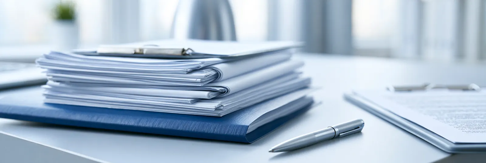 Dossiê técnico e documentos regulatórios sobre uma mesa de trabalho, imagem ilustrativa